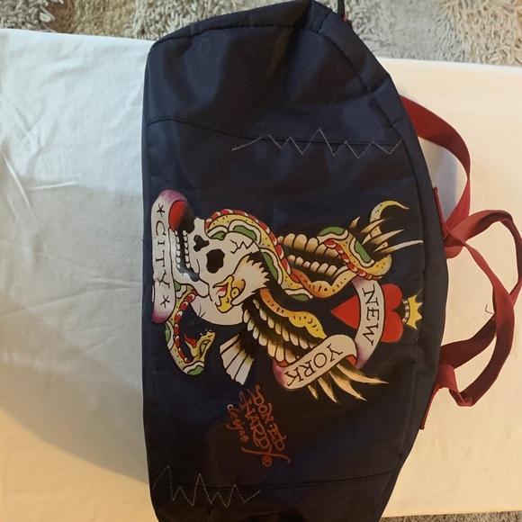 Ed Hardy Handbags - Ed Hardy Black Duffel Bag with Red Handles and crossbody strap